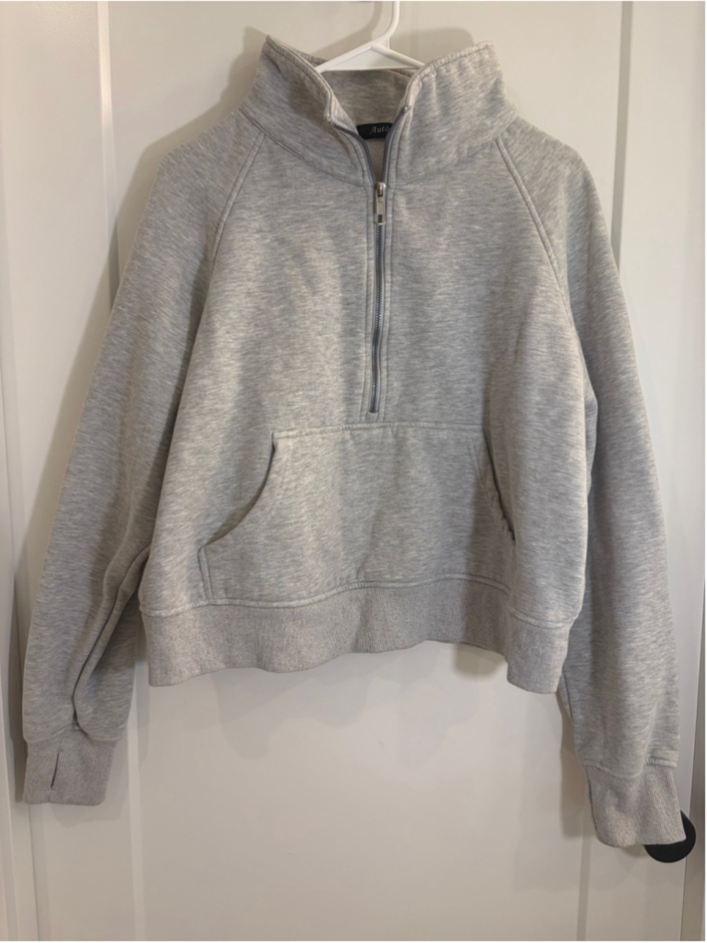 Automet Women’s Fleece Half Zip Crop Sweatshirt Light Heather Gray Size Large